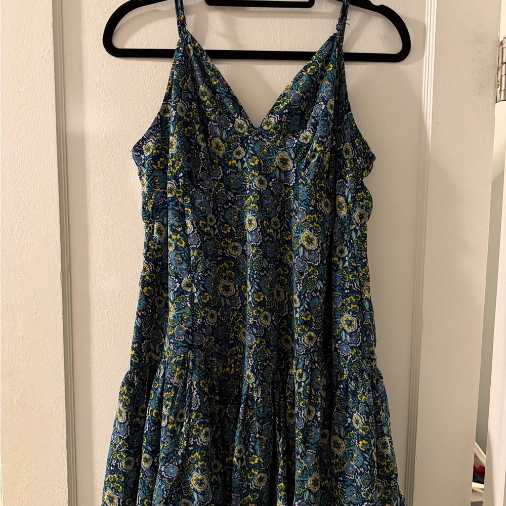 Japna Navy Blue Floral V-Neck Sundress with Yellow Accents